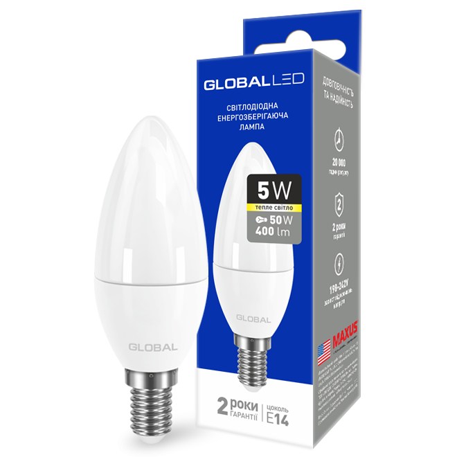 LED лампа GLOBAL C37 CL-F 5W мягкий свет  220V E14 AP (1-GBL-133) - 17541