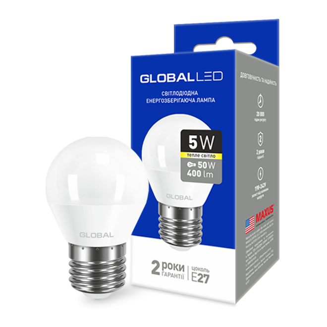 LED лампа GLOBAL G45 F 5W мягкий свет  220V E27 AP (1-GBL-141) - 17543