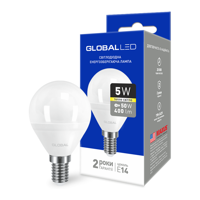 LED лампа GLOBAL G45 F 5W мягкий свет  220V E14 AP (1-GBL-143) - 17547
