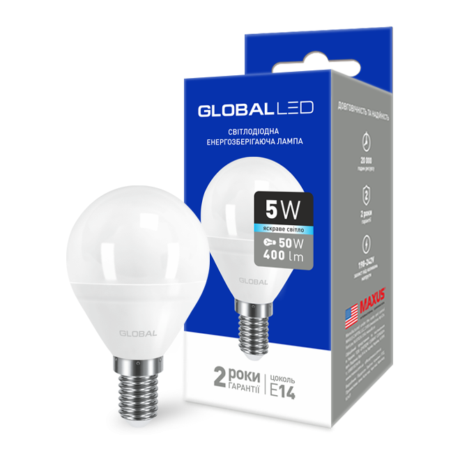 LED лампа GLOBAL G45 F 5W яскраве світло 220V E14 AP  - 17546