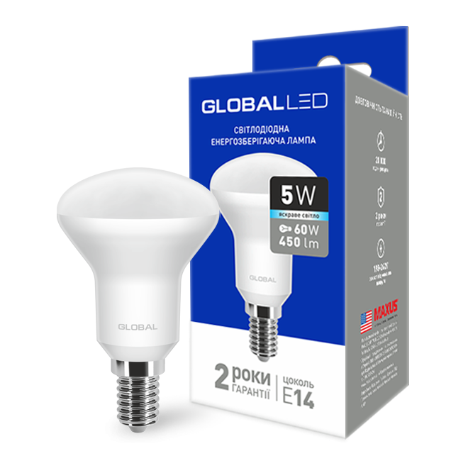 LED лампа GLOBAL R50 5W яскраве світло 220V E14  - 17550