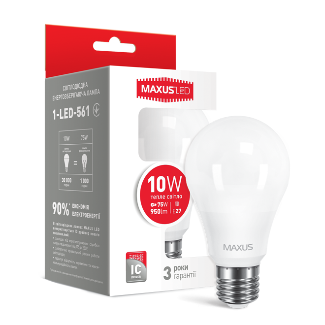 LED лампа MAXUS A60 10W яскраве світло 220V E27  - 17525