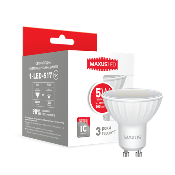 LED лампа MAXUS MR16 5W тепле світло GU10  - 17866