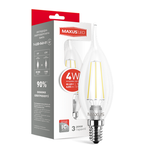 LED лампа MAXUS C37 FM-T 4W яскраве світло 220V E14  - 17864