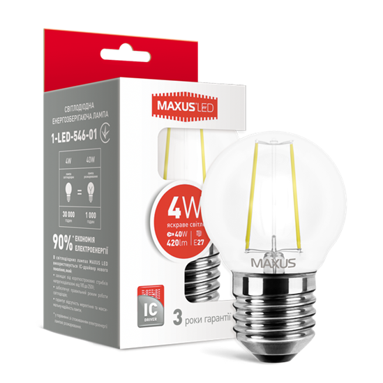 LED лампа MAXUS G45 FM 4W яркий свет 220V E27 (1-LED-546-01) - 17863