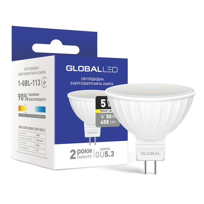 LED Лампа GLOBAL MR16 5W мягкий свет GU5.3 - 17836